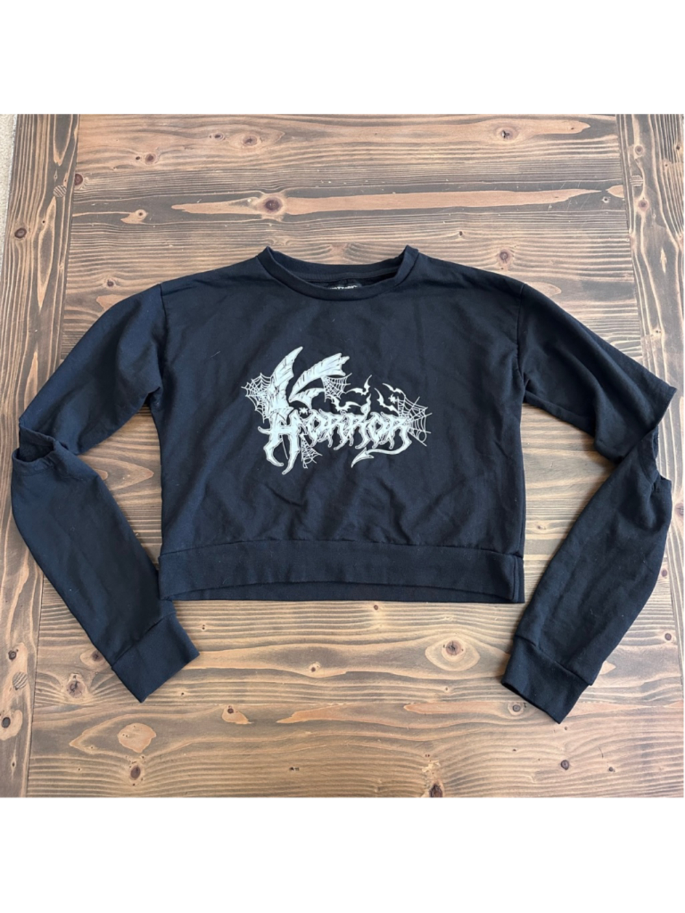 Hot Topic Horror Crop Sweatshirt Womens S Black Goth Grunge